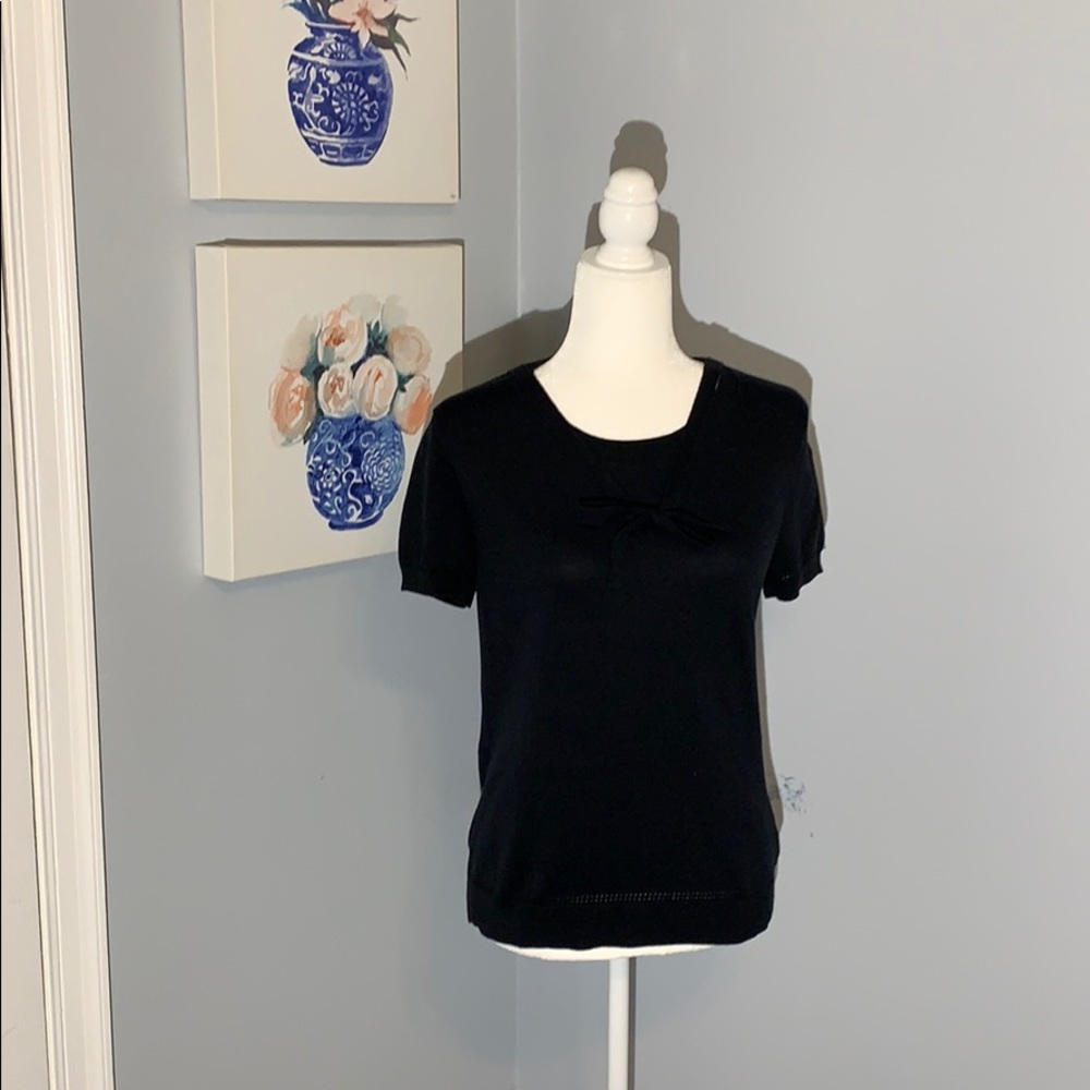 Brooks Brothers black knit sweater with bow detail